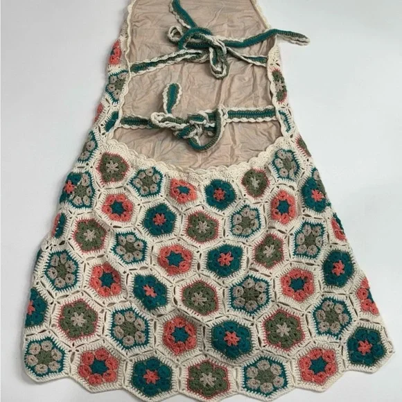 Show Me Your Mumu happy halter dress. White, Crochet, multi. Coachella ready! - Picture 5 of 6